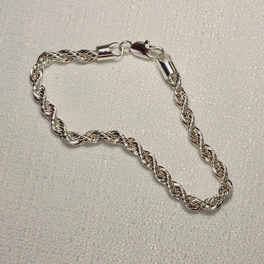 925 Rope chain silver bracelet 8 inches clasp anklet jewelry anniversary - Picture 2 of 4